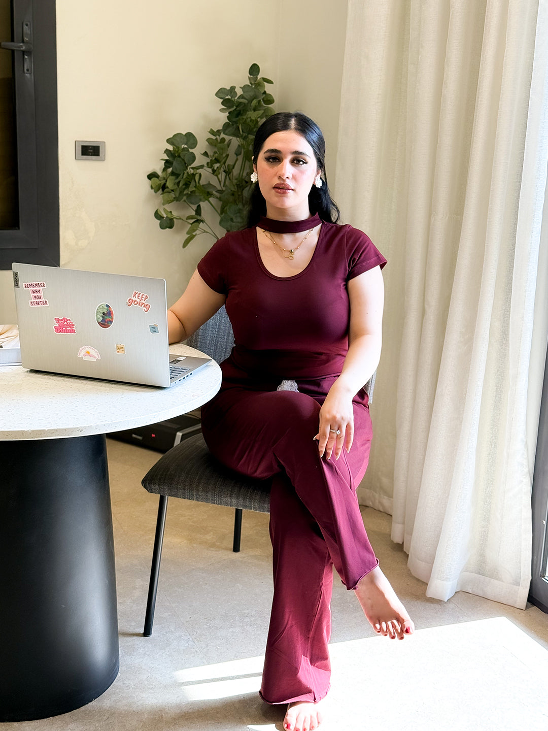 Velvet Cherry — Cropped Collar Pajama Set