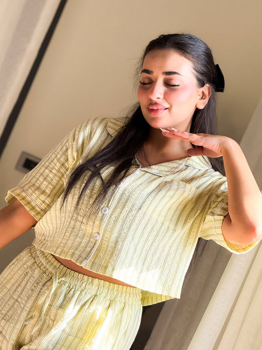 Fresh Lime — Striped Yellow Pajama Set