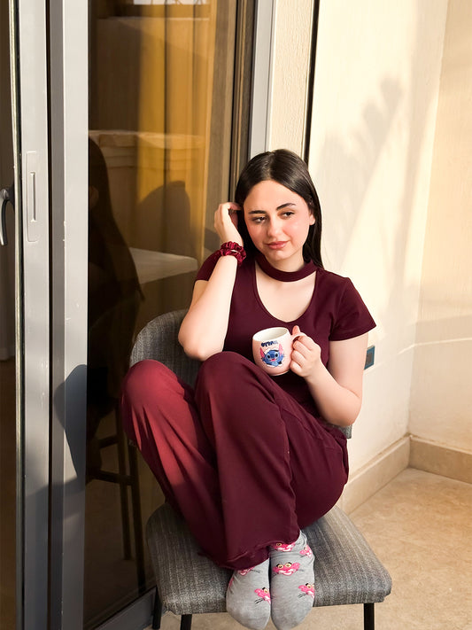 Velvet Cherry — Cropped Collar Pajama Set