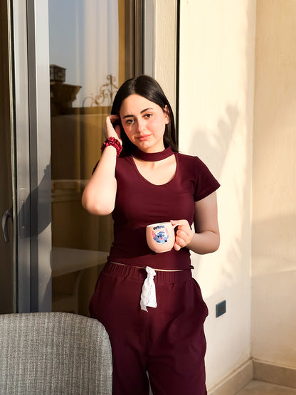 Velvet Cherry — Cropped Collar Pajama Set