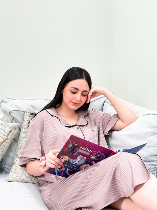 Silk Whisper — Striped Satin Night Shirt