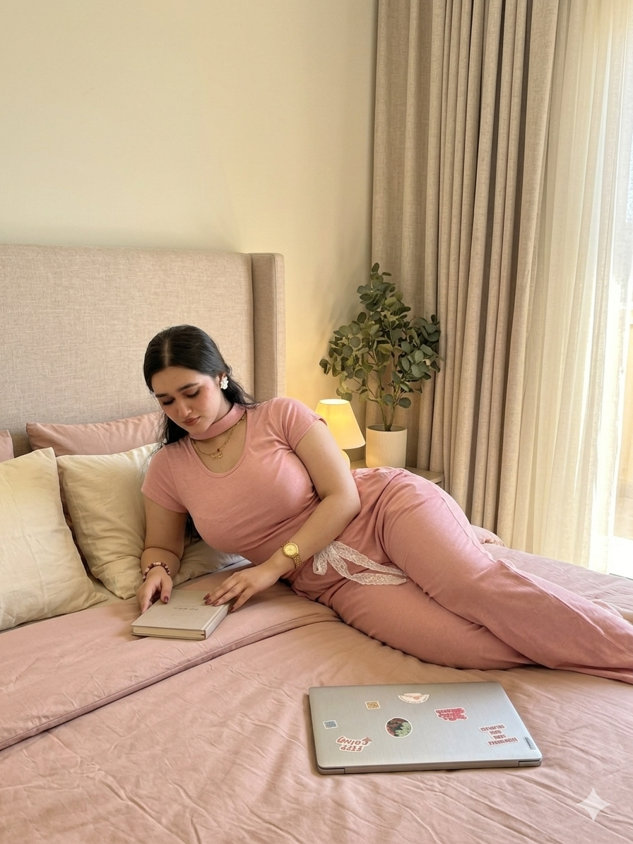 Pink velevet — Cropped Collar Pajama Set