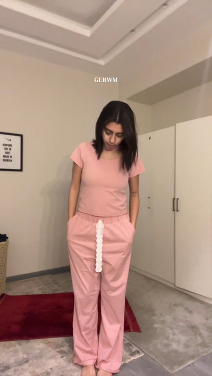 Pink velevet — Cropped Collar Pajama Set